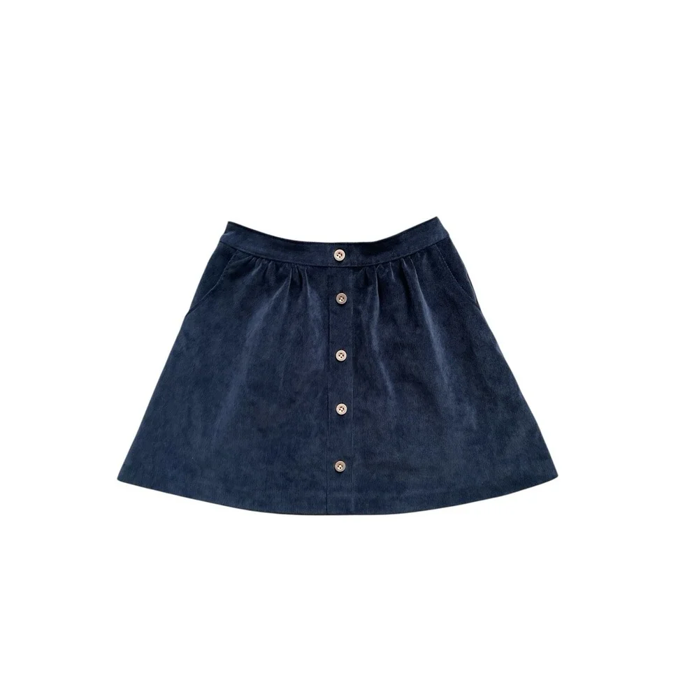 Abercrombie Kids Corduroy Skirt Girls 11/12 Navy Blue Button Front‎ A-Line Mini